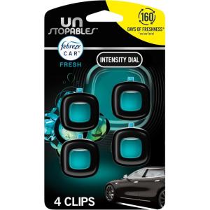 imageFebreze Car Air Fresheners Unstopables Fresh ampamp Paradise Scents Odor Eliminator for Strong Odor Car Vent Clips 007 Fl Oz Pack of 4007 Fl Oz Pack of 4