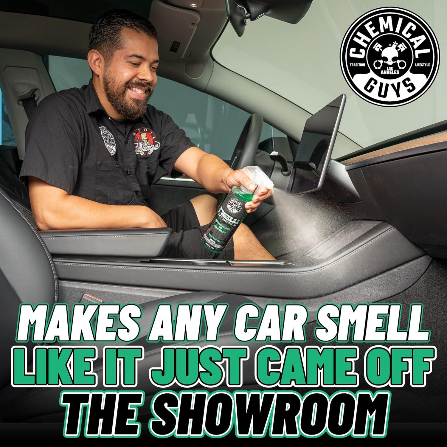 imageChemical Guys AIR10132 New Car Smell Premium Air Freshener and Odor Eliminator LongLasting Scent Great for Cars Trucks SUVs RVs ampamp More Extra Large 32 fl oz4 Fl Oz Pack of 2
