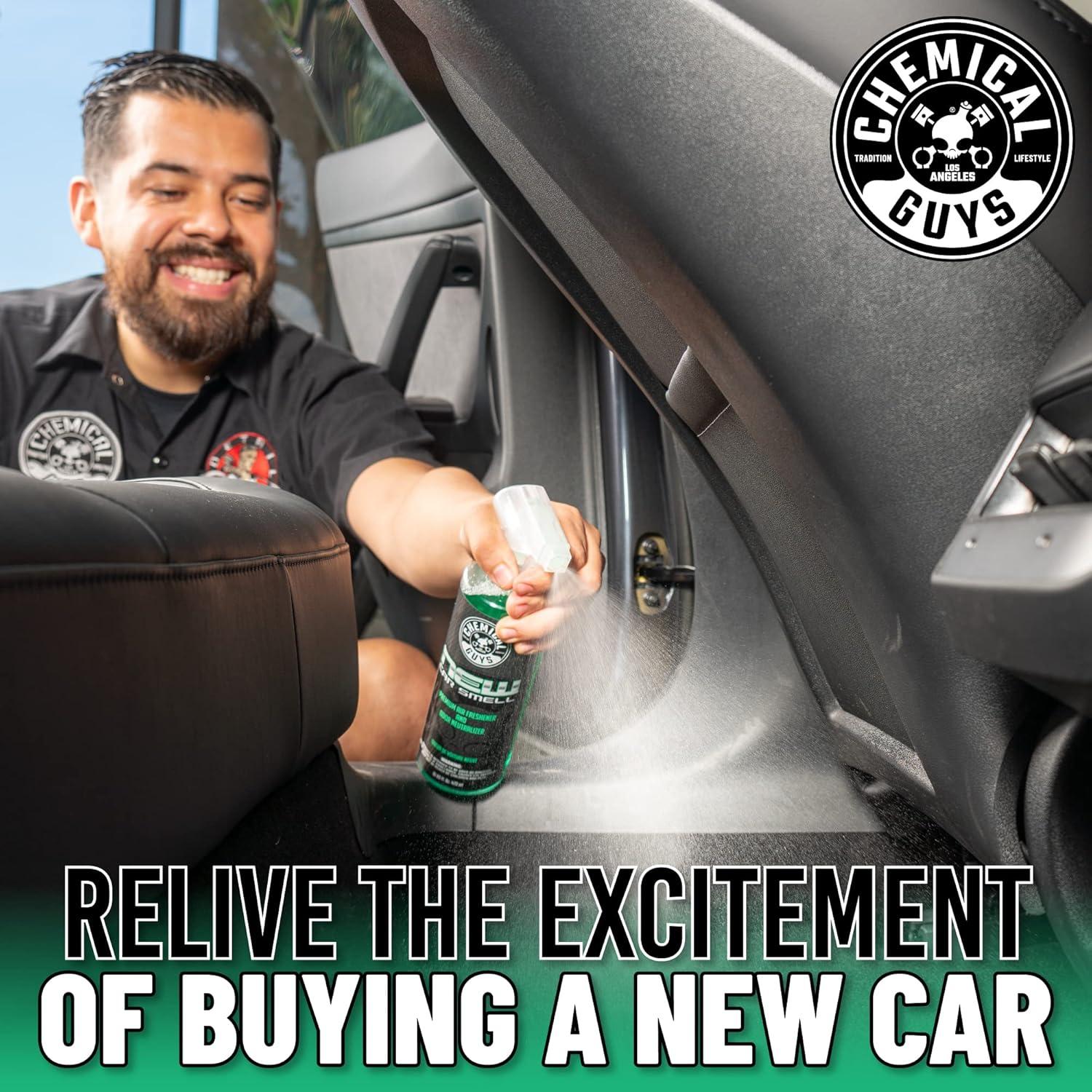 imageChemical Guys AIR10132 New Car Smell Premium Air Freshener and Odor Eliminator LongLasting Scent Great for Cars Trucks SUVs RVs ampamp More Extra Large 32 fl oz8 Fl Oz Pack of 2