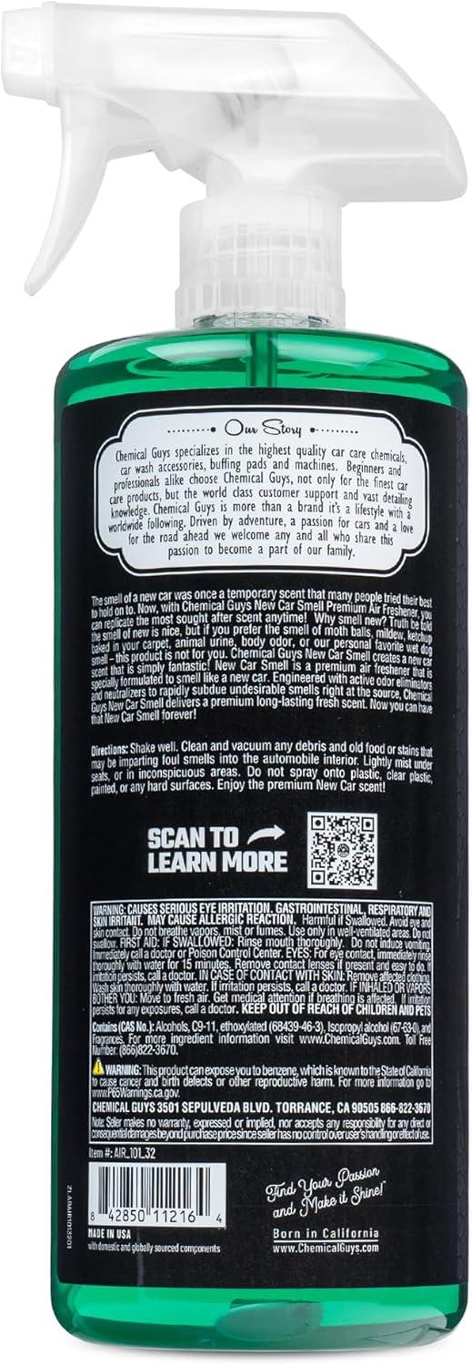 imageChemical Guys AIR10132 New Car Smell Premium Air Freshener and Odor Eliminator LongLasting Scent Great for Cars Trucks SUVs RVs ampamp More Extra Large 32 fl oz1 Count Pack of 1