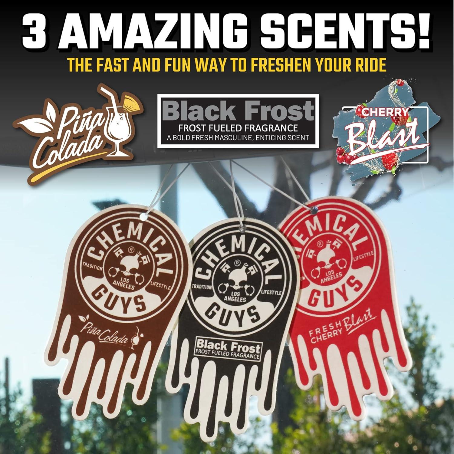 imageChemical Guys Hanging Air Freshener Variety Scent Pack 12 Pack Great for Cars Trucks SUVs RVs Home Garage Workspace Dorm Room ampamp More 4 x 3 Packs Black Frost Cherry Pina Colada  AIR40404Variety