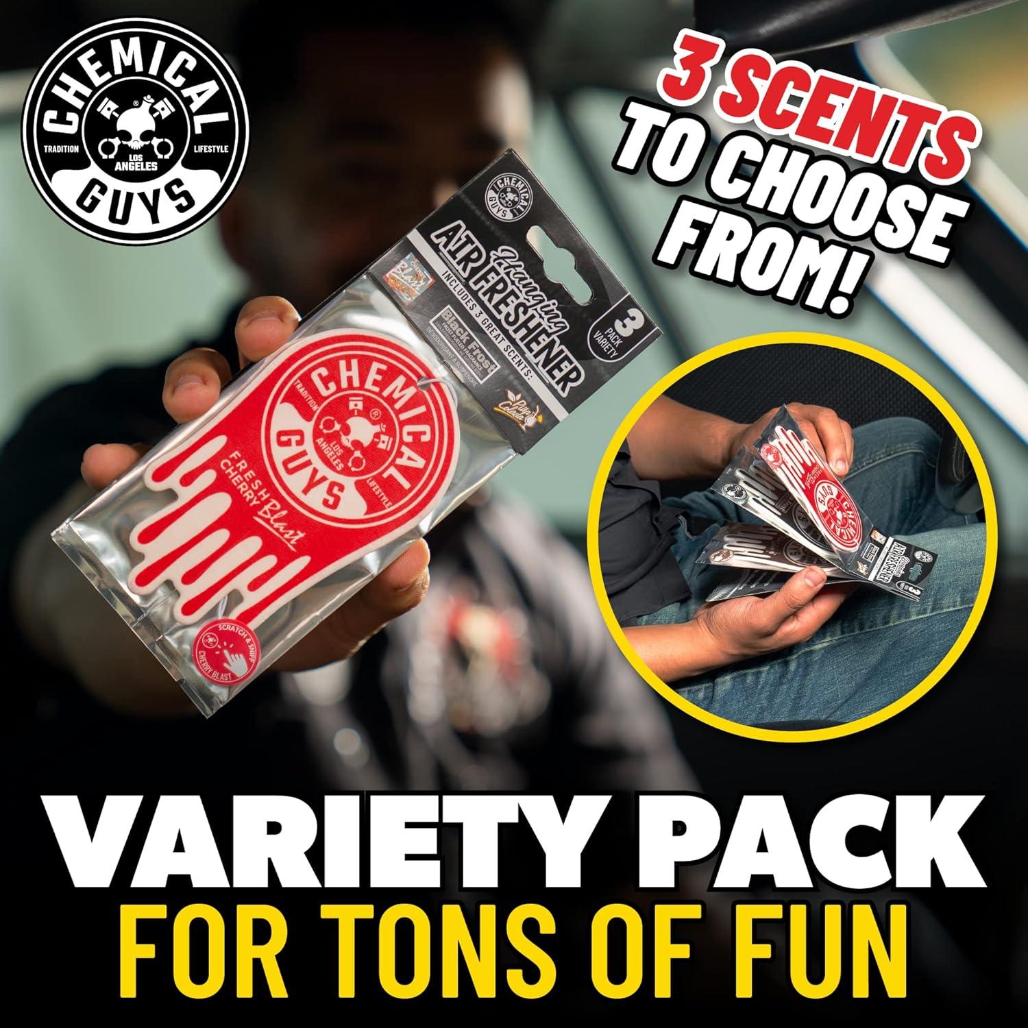imageChemical Guys Hanging Air Freshener Variety Scent Pack 12 Pack Great for Cars Trucks SUVs RVs Home Garage Workspace Dorm Room ampamp More 4 x 3 Packs Black Frost Cherry Pina Colada  AIR40404Variety