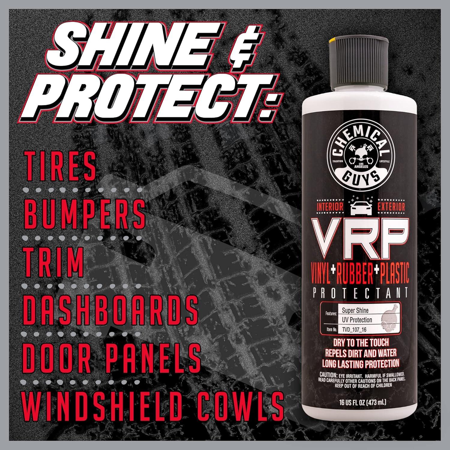 imageChemical Guys VRP Vinyl Rubber and Plastic NonGreasy DrytoTheTouch Long Lasting Super Shine Dressing for Tires Trim and More 16 fl oz 3 Pack13352 Ounce Pack of 1