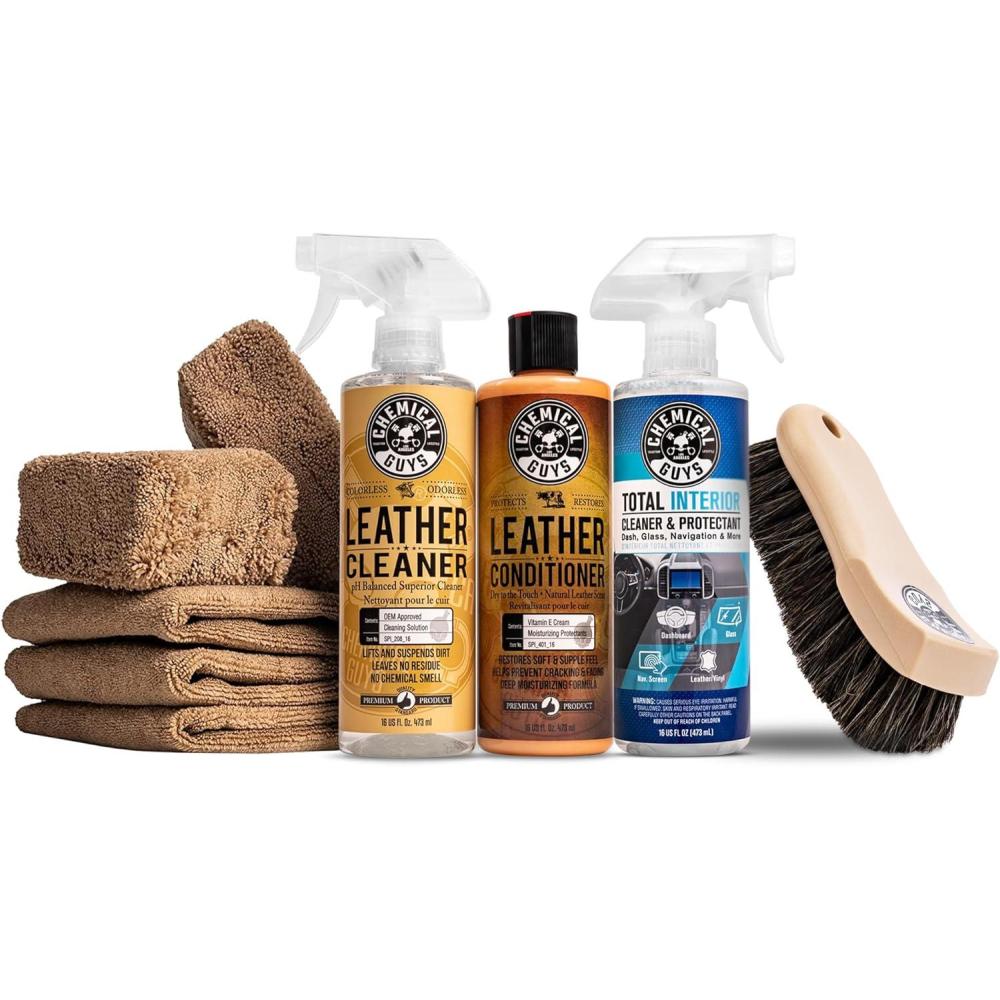 imageChemical Guys Complete Leather Cleaner and Conditioner Detailing Kit with Total Interior for Cars Home Office and More Works on Natural Faux Leather and More 9 Items  HOL412New Version