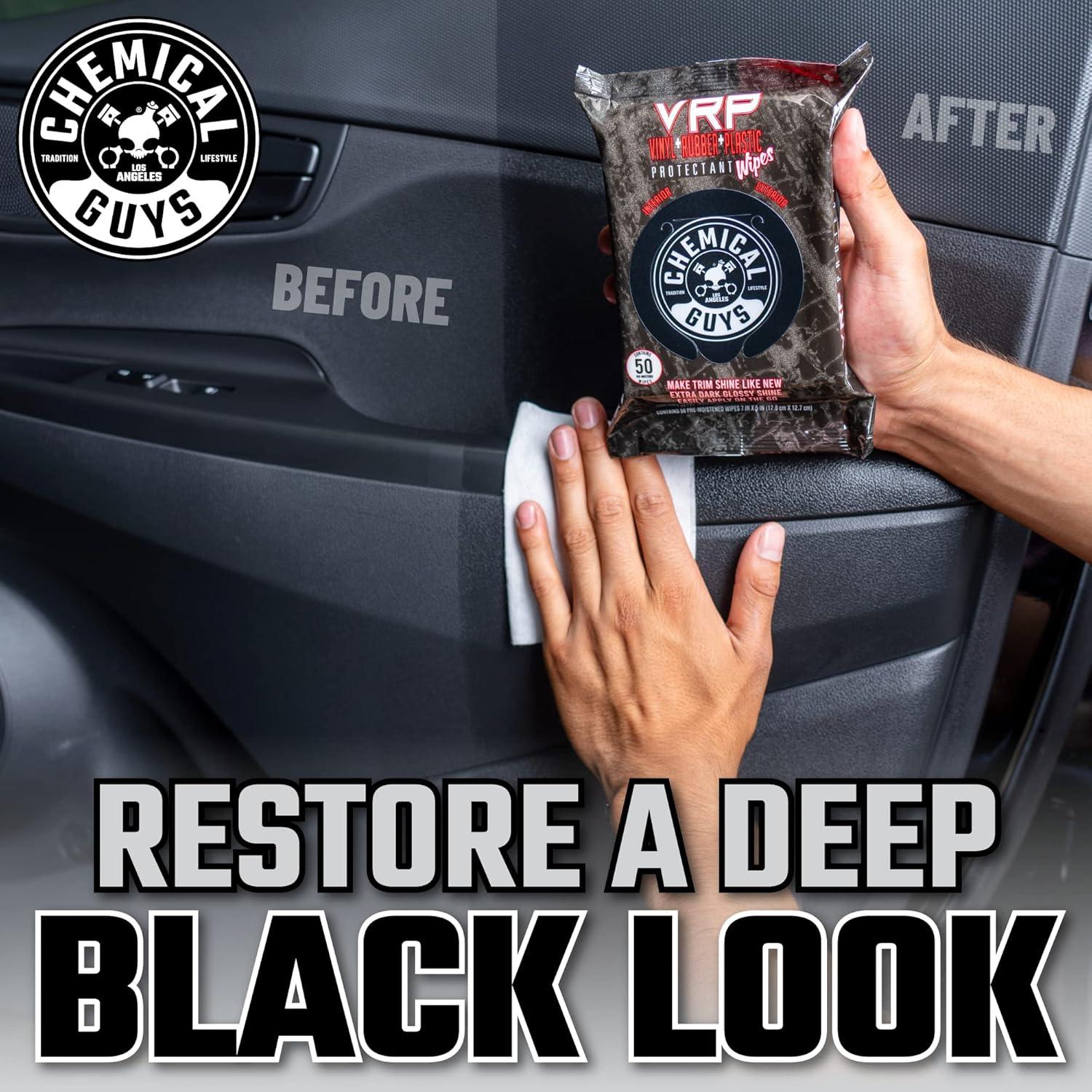 imageChemical Guys PMWTVD10750 VRP Shine and Protectant Wipes Mega 50 Pack For Vinyl Rubber and Plastic NonGreasy DrytotheTouch Long Lasting Super Shine Dressing for Tires Trim and More 50 Ct50 Count Pack of 1