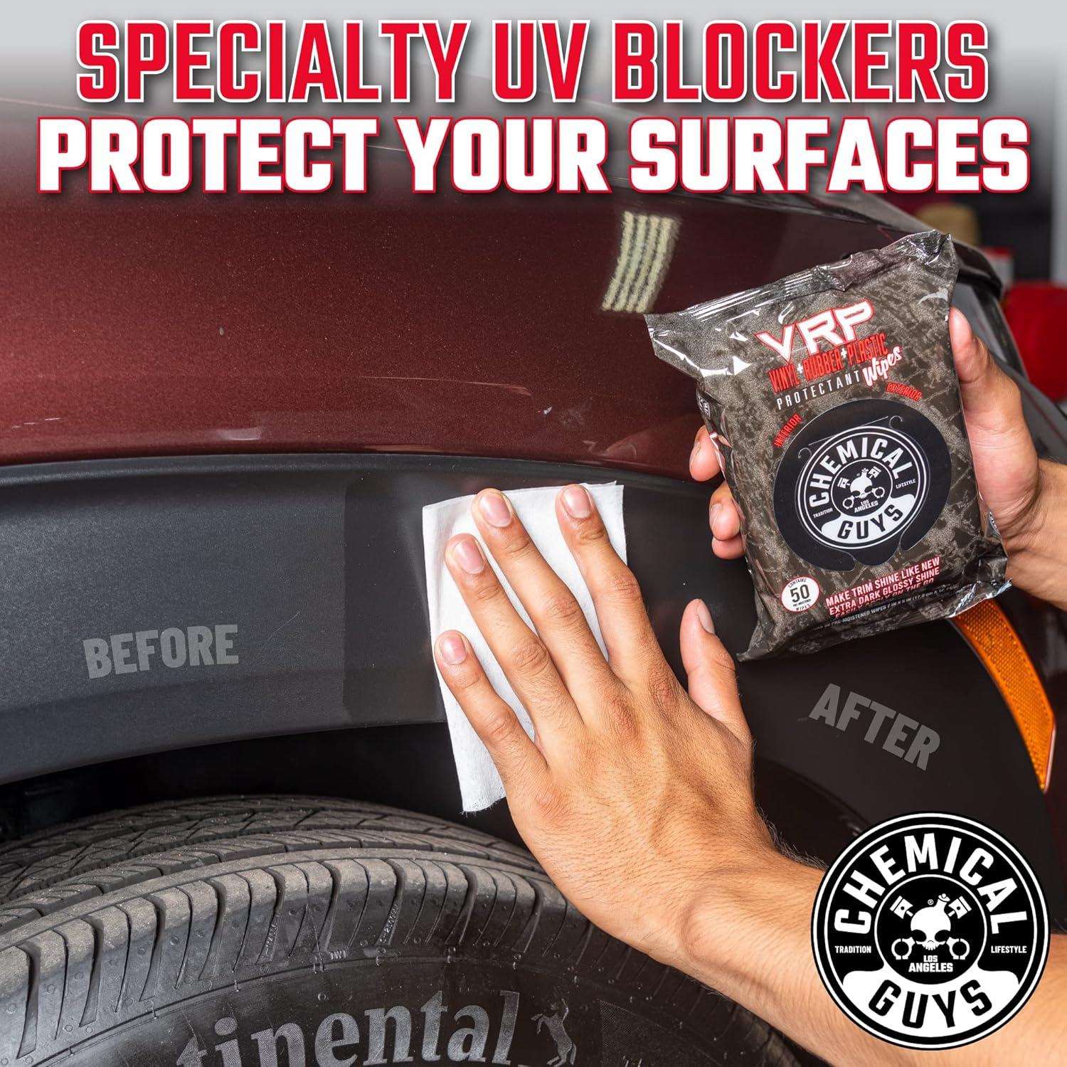 imageChemical Guys PMWTVD10750 VRP Shine and Protectant Wipes Mega 50 Pack For Vinyl Rubber and Plastic NonGreasy DrytotheTouch Long Lasting Super Shine Dressing for Tires Trim and More 50 Ct50 Count Pack of 1