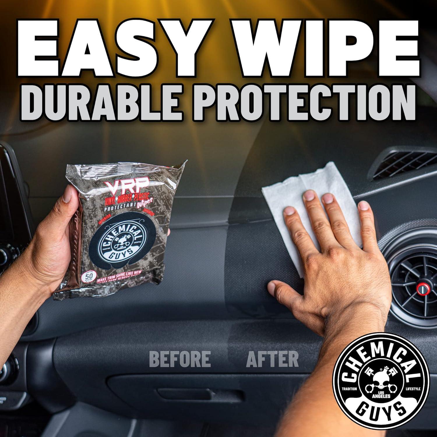 imageChemical Guys PMWTVD10750 VRP Shine and Protectant Wipes Mega 50 Pack For Vinyl Rubber and Plastic NonGreasy DrytotheTouch Long Lasting Super Shine Dressing for Tires Trim and More 50 Ct50 Count Pack of 1