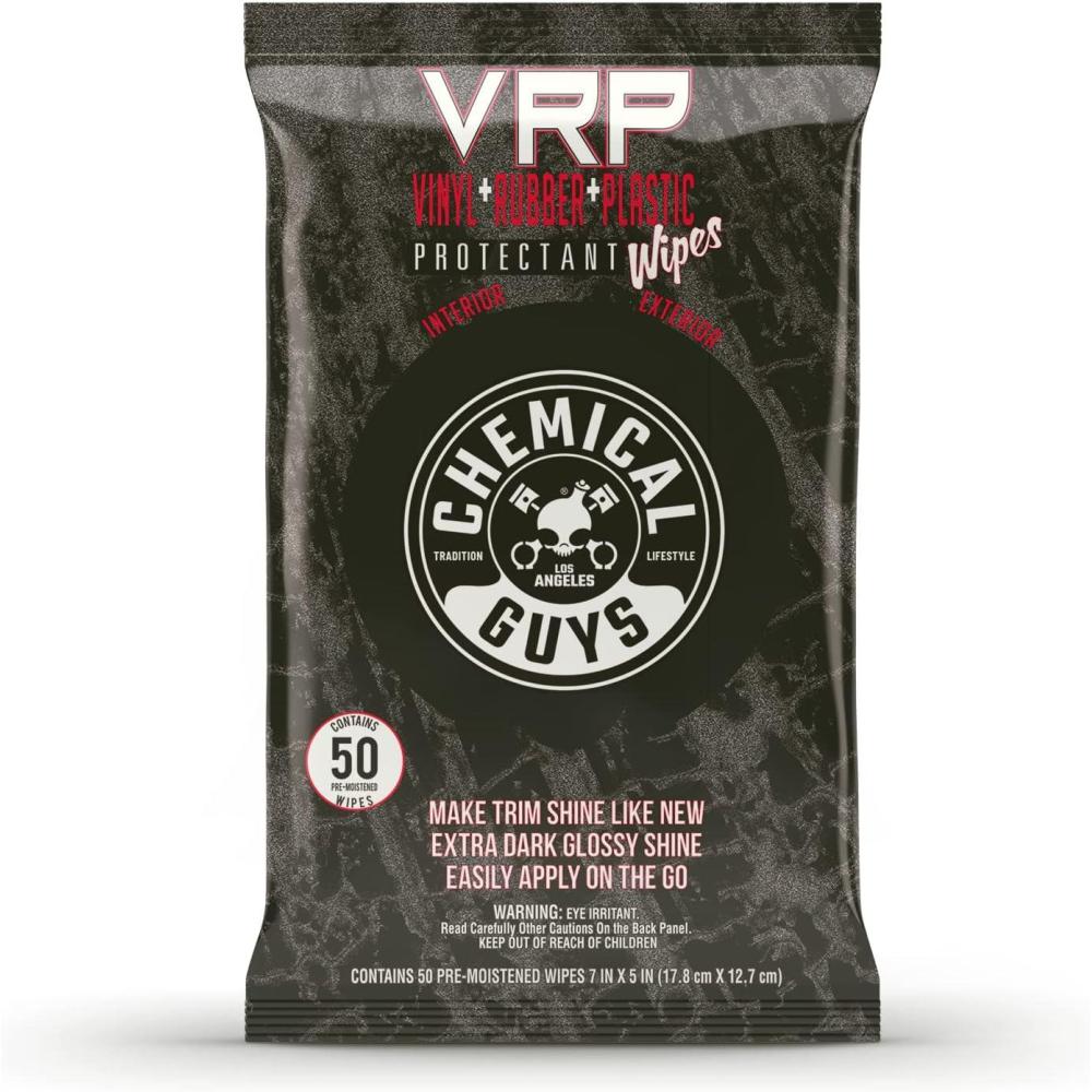 imageChemical Guys PMWTVD10750 VRP Shine and Protectant Wipes Mega 50 Pack For Vinyl Rubber and Plastic NonGreasy DrytotheTouch Long Lasting Super Shine Dressing for Tires Trim and More 50 Ct50 Count Pack of 1