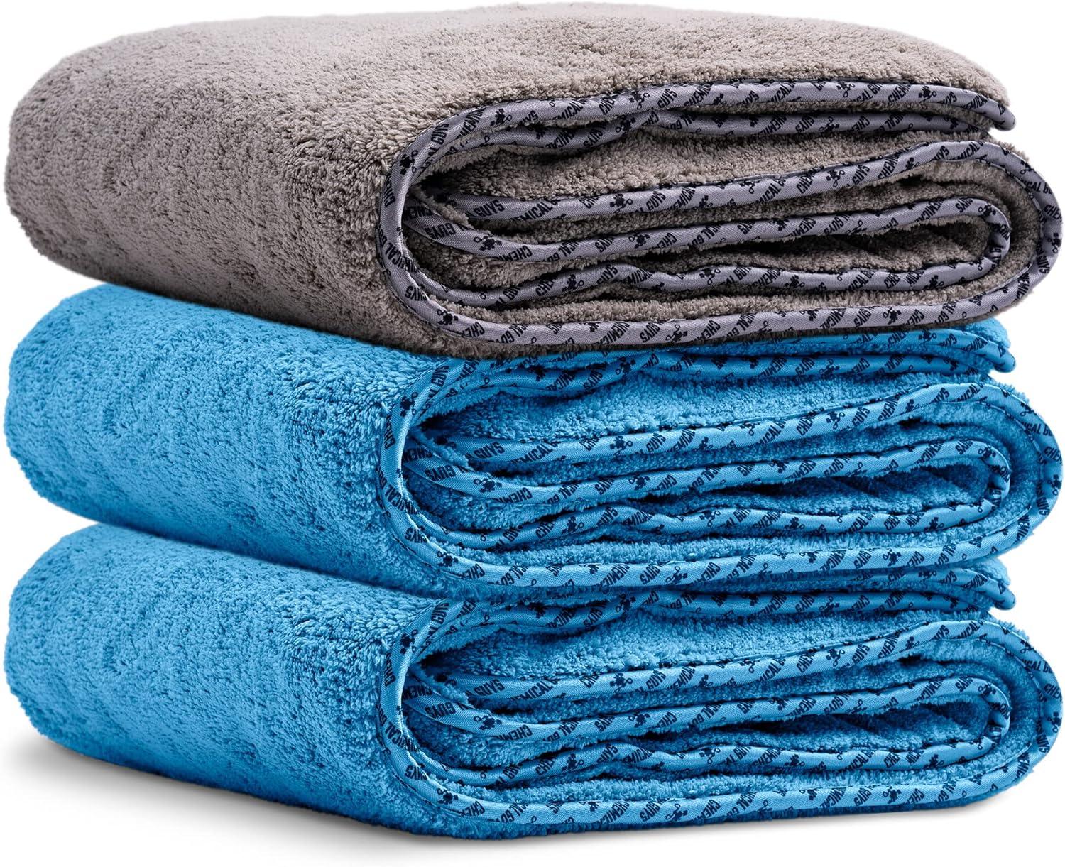 imageChemical Guys MIC1995GGB Mammoth Bundle  1 Blue Woolly Mammoth Microfiber Dryer Towels 36quotx 25quot 2 Grey Woolly Mammoth Microfiber Dryer Towel 36quotx 25quot Cars Trucks Pets Messes  3 Towel Kit3 Pack