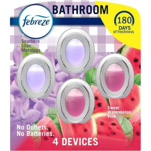 imageFebreze Bathroom Air Freshener OdorFighting Plug In Alternative Air Fresheners for Home and Bathroom and Kitchen Closet Air Fresheners Watermelon ampamp Lilac Scent 4 Count