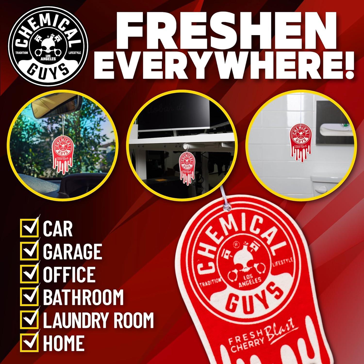 imageChemical Guys Fresh Cherry Blast Air Freshener and Odor Eliminator 16 fl oz with 3 Pack of Hanging Air Fresheners Great for Cars Trucks SUVs RVs Home Office Dorm Room ampamp MoreFresh Cherry
