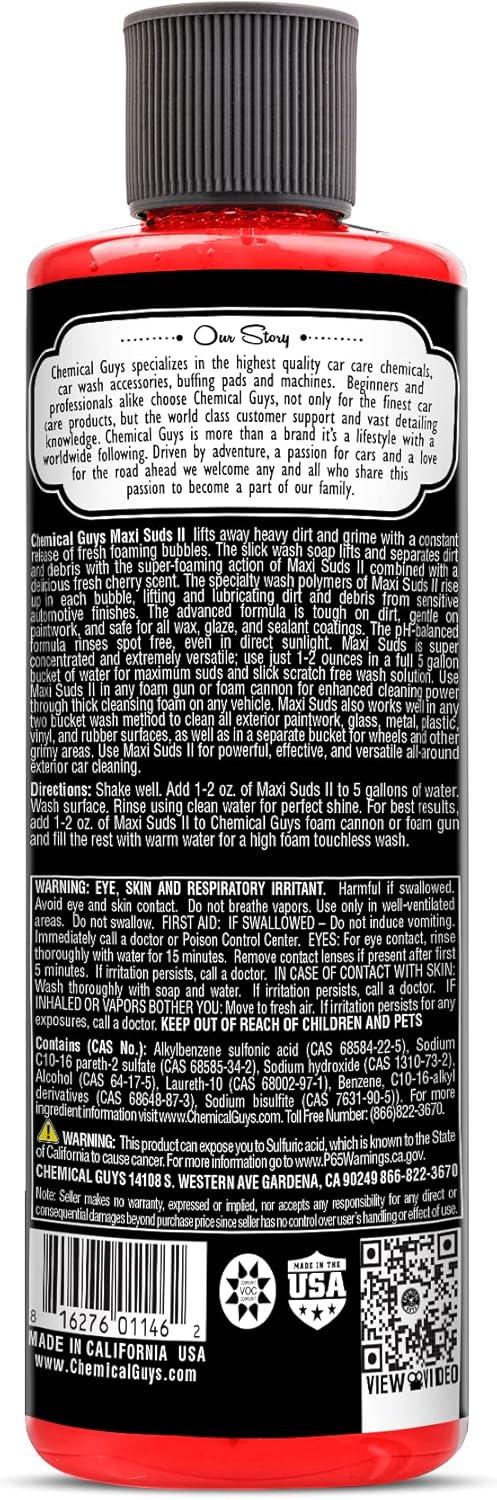 imageChemical Guys CWS101 MaxiSuds II Foaming Car Wash Soap Works with Foam CannonsGuns or Bucket Washes Safe for Cars Trucks Motorcycles RVs ampamp More 128 fl oz 1 Gallon Cherry Scent16 Fl Oz Pack of 2