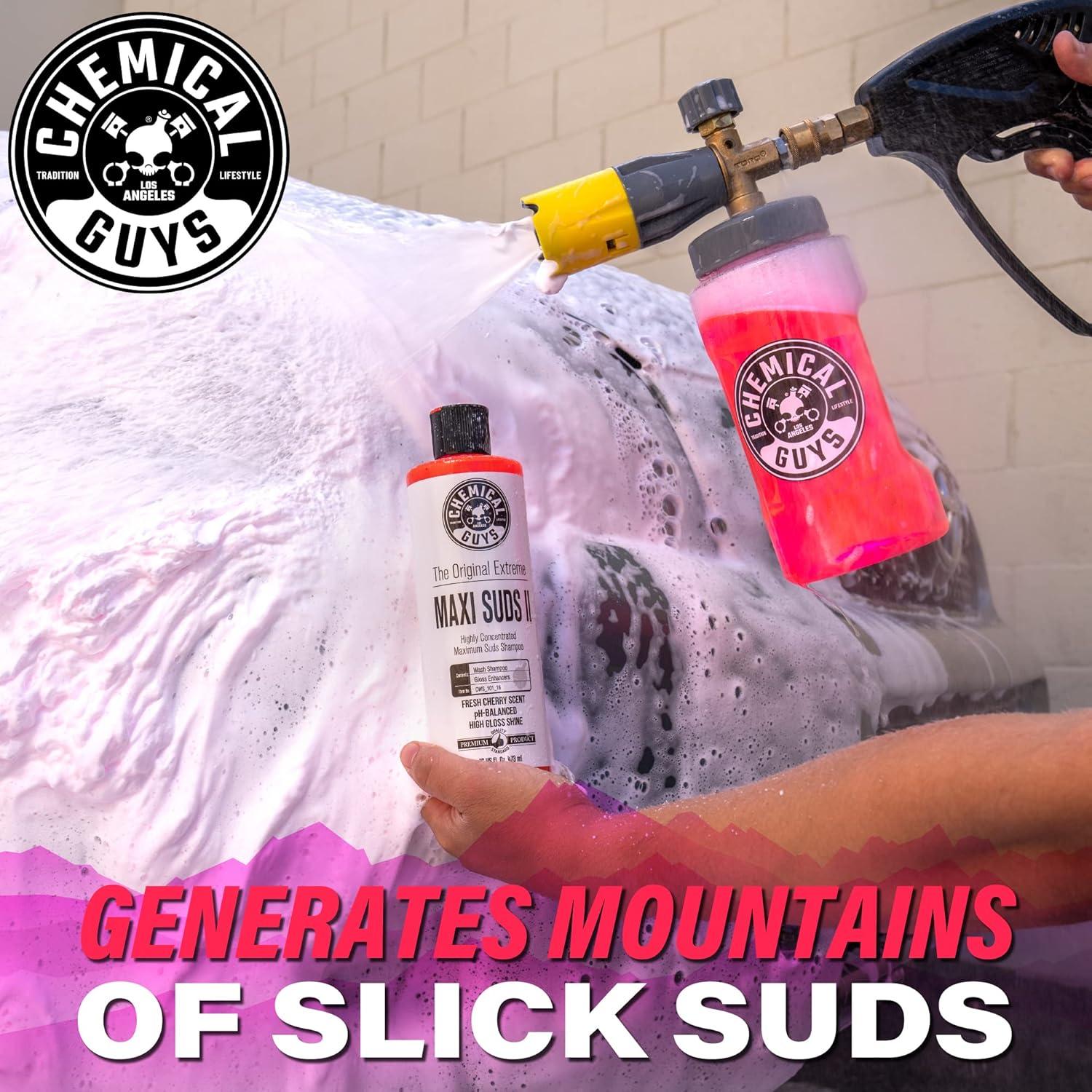 imageChemical Guys CWS101 MaxiSuds II Foaming Car Wash Soap Works with Foam CannonsGuns or Bucket Washes Safe for Cars Trucks Motorcycles RVs ampamp More 128 fl oz 1 Gallon Cherry Scent128 Fl Oz Pack of 1