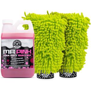 imageChemical Guys CWS22164 Mr Pink Foam Party Wash ampamp Wax 64 fl oz Tangerine Scent  Chenille Premium ScratchFree Microfiber Wash Mitt Lime Green 2 Pack 3 Items