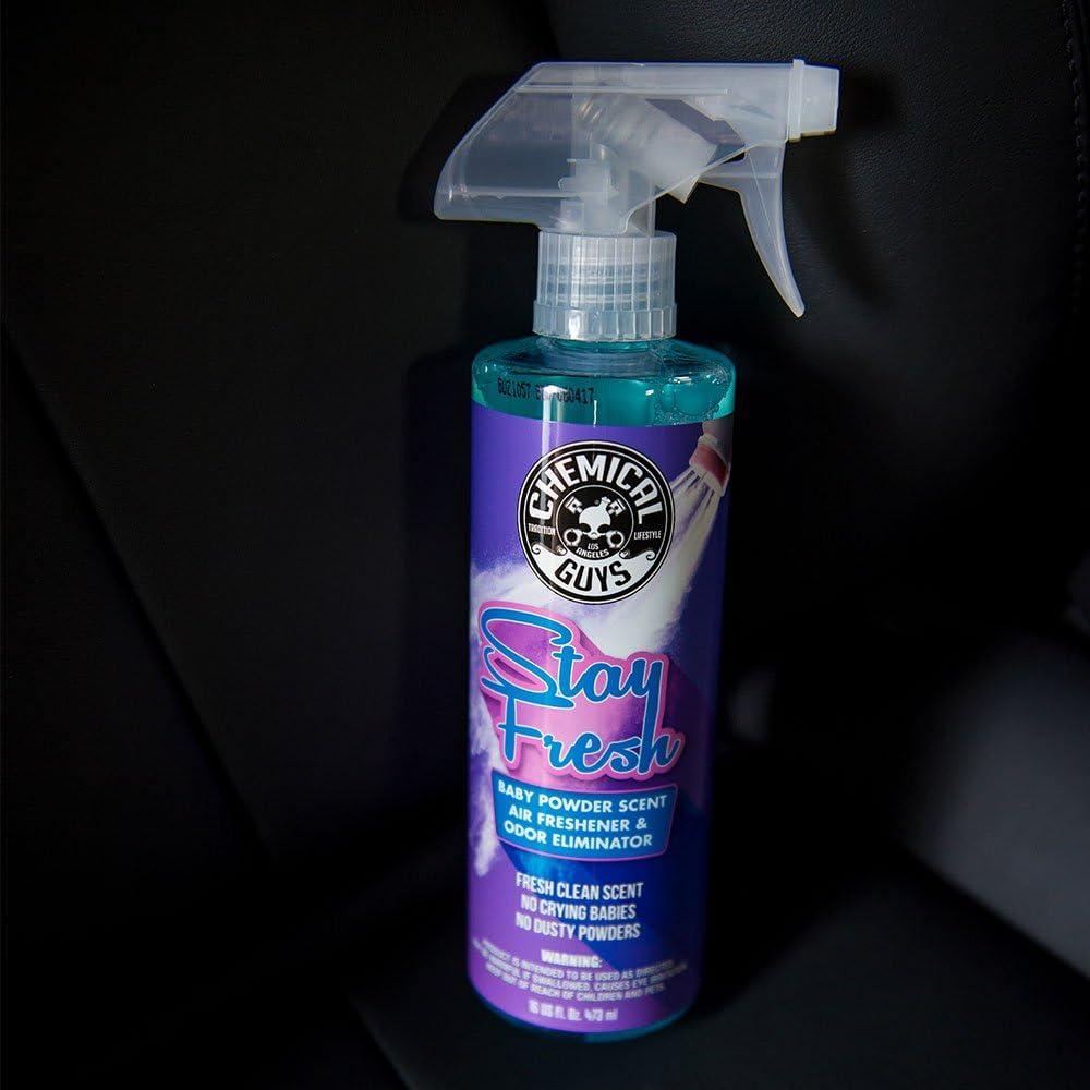 imageChemical Guys AIR23416 Stay Fresh Baby Powder Scented Premium Air Freshener and Odor Eliminator Great for Cars Trucks SUVs RVs Home Office Dorm Room ampamp More 16 fl oz16 Fl Oz Pack of 1