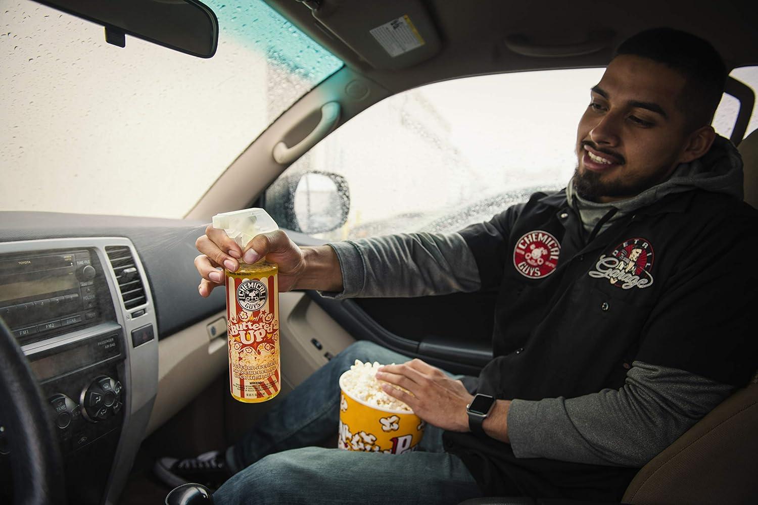 imageChemical Guys AIR24416 Buttered Up Popcorn Scented Air Freshener and Odor Eliminator Great for Cars Trucks SUVs RVs Home Office Dorm Room ampamp More 16 fl oz