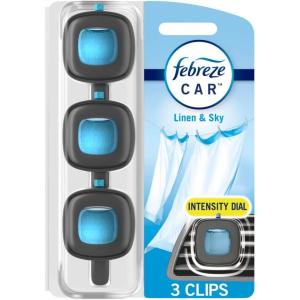 imageFebreze Car Air Freshener OdorFighting Automotive Vent Clip Mixed Gain Scent 3 CountLinen  Sky