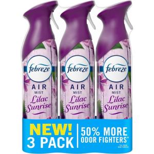 imageFebreze Air Mist Air Freshener Odor Fighting Room Spray Deodorizer for Home Bathroom Kitchen Office Apartment Lilac Sunrise Warm Ocean Breeze Summer Golden Hour Variety Pack 81oz Pack of 3Lilac