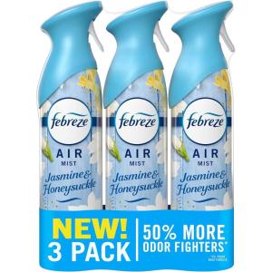 imageFebreze Air Mist Air Freshener Odor Fighting Room Spray Deodorizer for Home Bathroom Kitchen Office Apartment Lilac Sunrise Warm Ocean Breeze Summer Golden Hour Variety Pack 81oz Pack of 3Jasmine  Honeysuckle