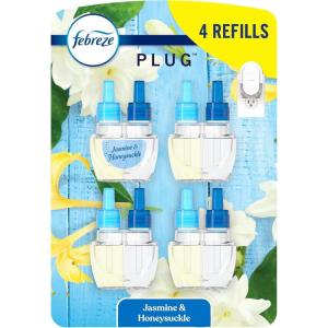imageFebreze Plug In Air Freshener OdorFighting Scented Oil Refill Air Fresheners for Home and Bathroom and Kitchen Long Lasting for Strong Odors Mango Splash Scent 087oz Refills 4 CountJasmine  Honeysuckle