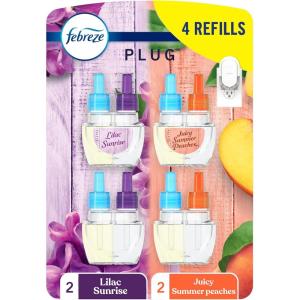 imageFebreze Plug In Air Freshener OdorFighting Scented Oil Refill Air Fresheners for Home and Bathroom and Kitchen Long Lasting for Strong Odors Mango Splash Scent 087oz Refills 4 CountLilac  Peaches