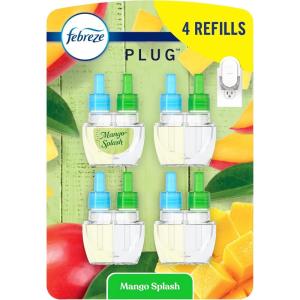 imageFebreze Plug In Air Freshener OdorFighting Scented Oil Refill Air Fresheners for Home and Bathroom and Kitchen Long Lasting for Strong Odors Mango Splash Scent 087oz Refills 4 CountMango Splash