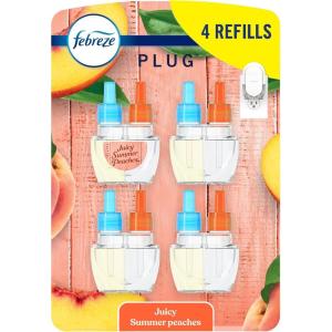 imageFebreze Plug In Air Freshener OdorFighting Scented Oil Refill Air Fresheners for Home and Bathroom and Kitchen Long Lasting for Strong Odors Mango Splash Scent 087oz Refills 4 CountJuicy Summer Peaches