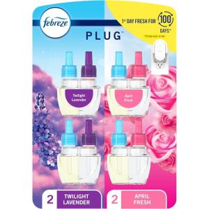 imageFebreze Plug In Air Freshener OdorFighting Scented Oil Refill Twlight Lavender and Downy April Fresh Scents 4 RefillsTwilight LavenderDowny April Fresh