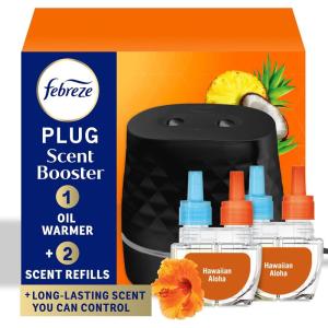 imageFebreze Plug Scent Booster Starter Kit Black Oil Diffuser Air Freshener Plug in Continuous Scent Device  2 Hawaiian Aloha RefillBlack  Hawaiian Aloha